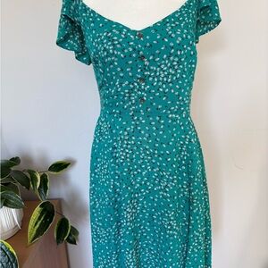 Billabong Teal Button-Front Midi Dress with Flutter Sleeves
